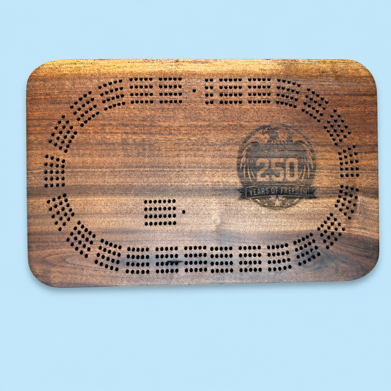 250th Anniversary USA Cribbage Board – Black Walnut (8" x 13")