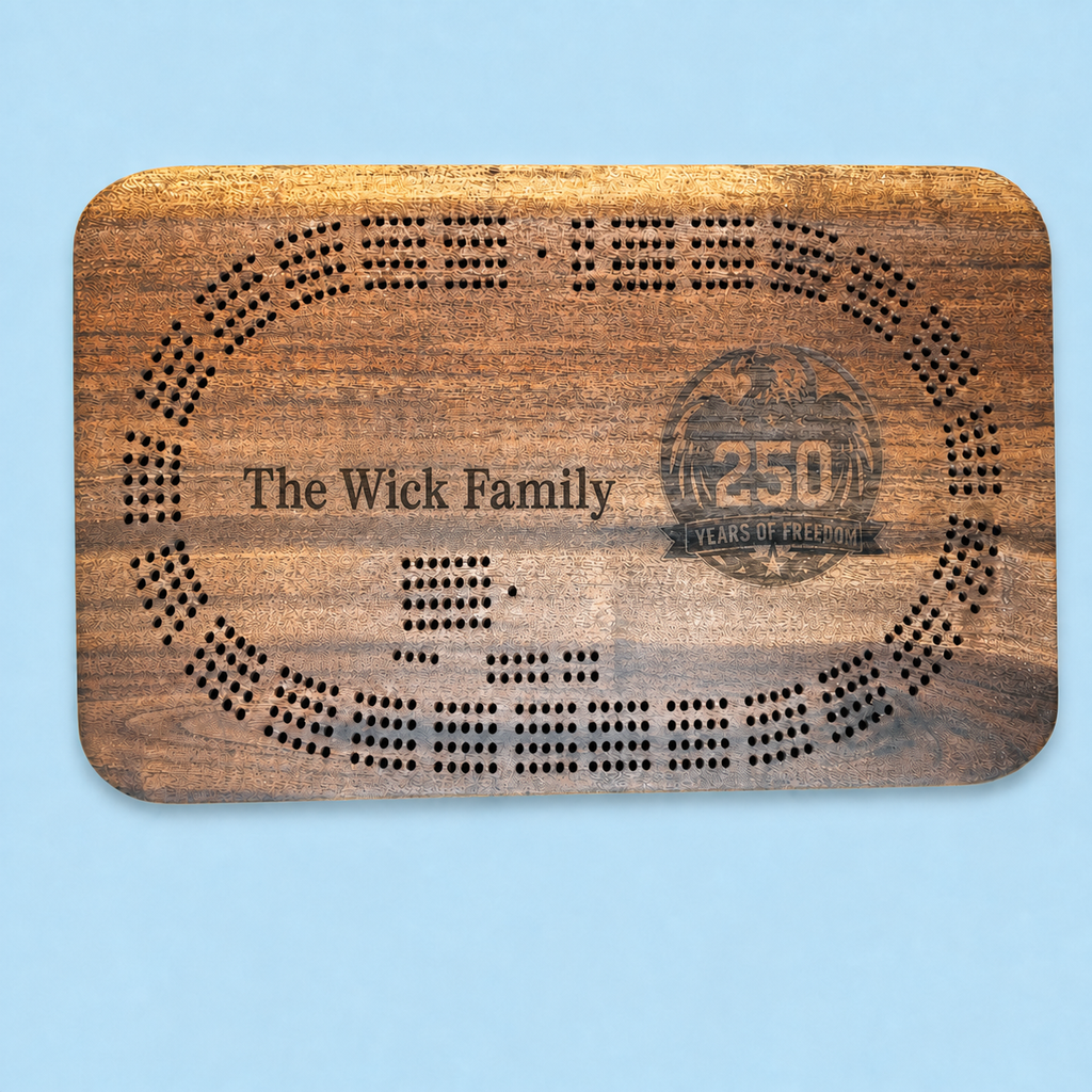 250th Anniversary USA Cribbage Board – Black Walnut (8" x 13")